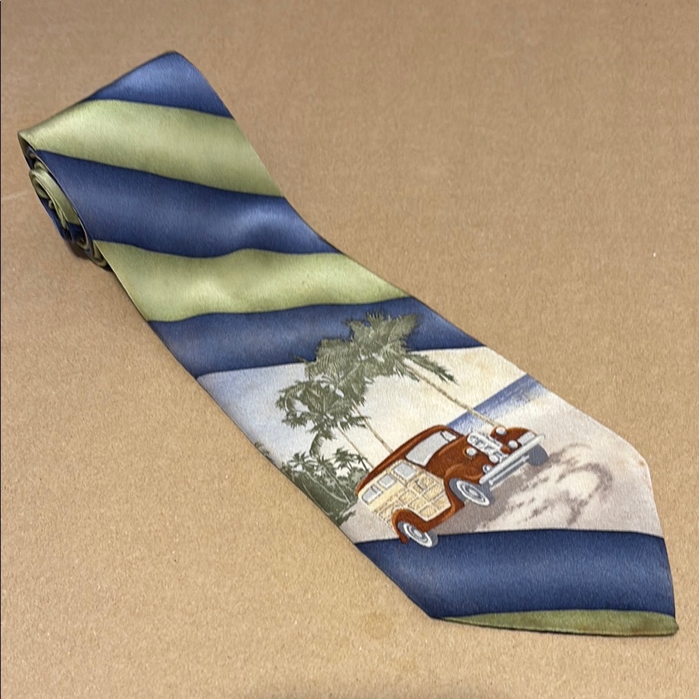 Marmalade Park Blue and Green Striped Men's Tie woody car palm tree silk 56”